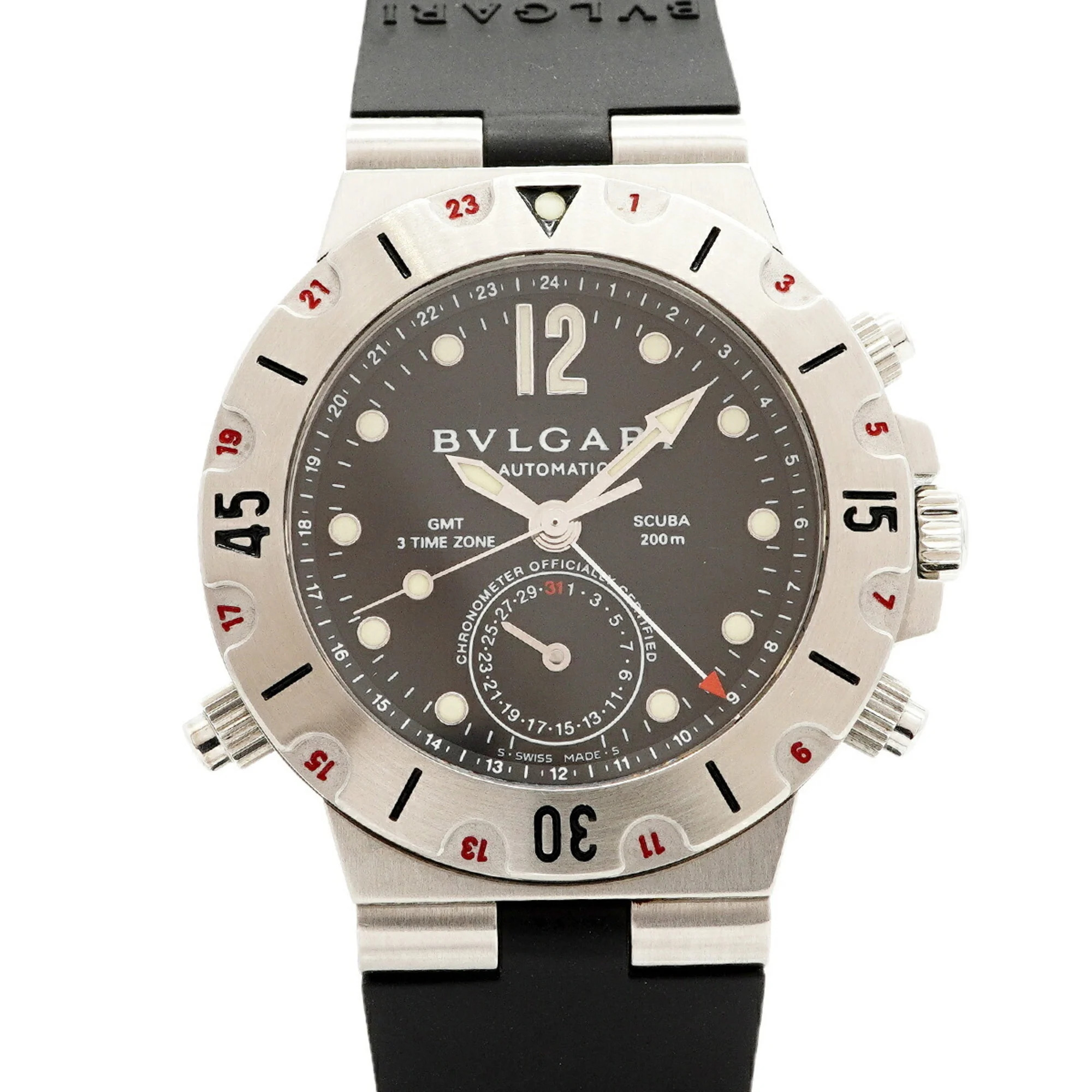 Bulgari Diagono Scuba Gmt Sd38sgmt Black Dial Mens Watch